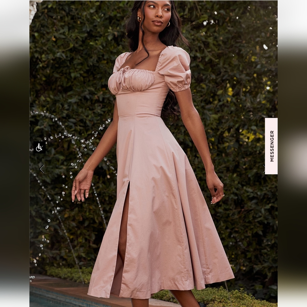 House Of CB Tallulah Blush Puff Sleeve Midi Dress